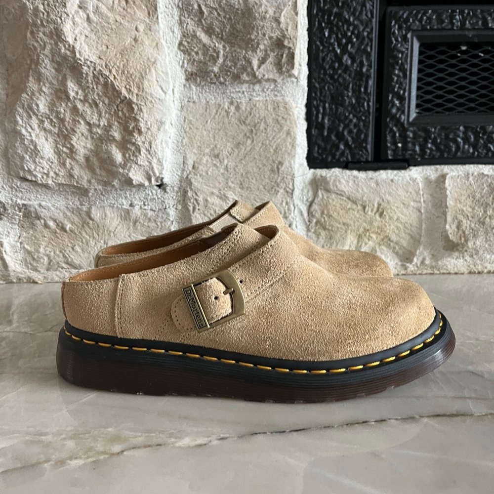 Doc Martens Tan Suede Buckle Clogs